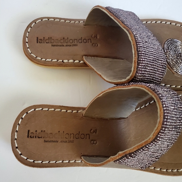 Laid Back London Women's Brown Beaded Leather Toe-Post Sandals Sz.8 - Picture 4 of 10
